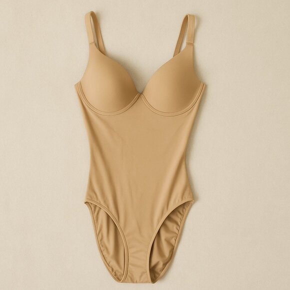 NWOT Maidenform Flexees Nude Cream Shapewear Bodysuit 36D T-Shirt Underwire Bra - Picture 1 of 10